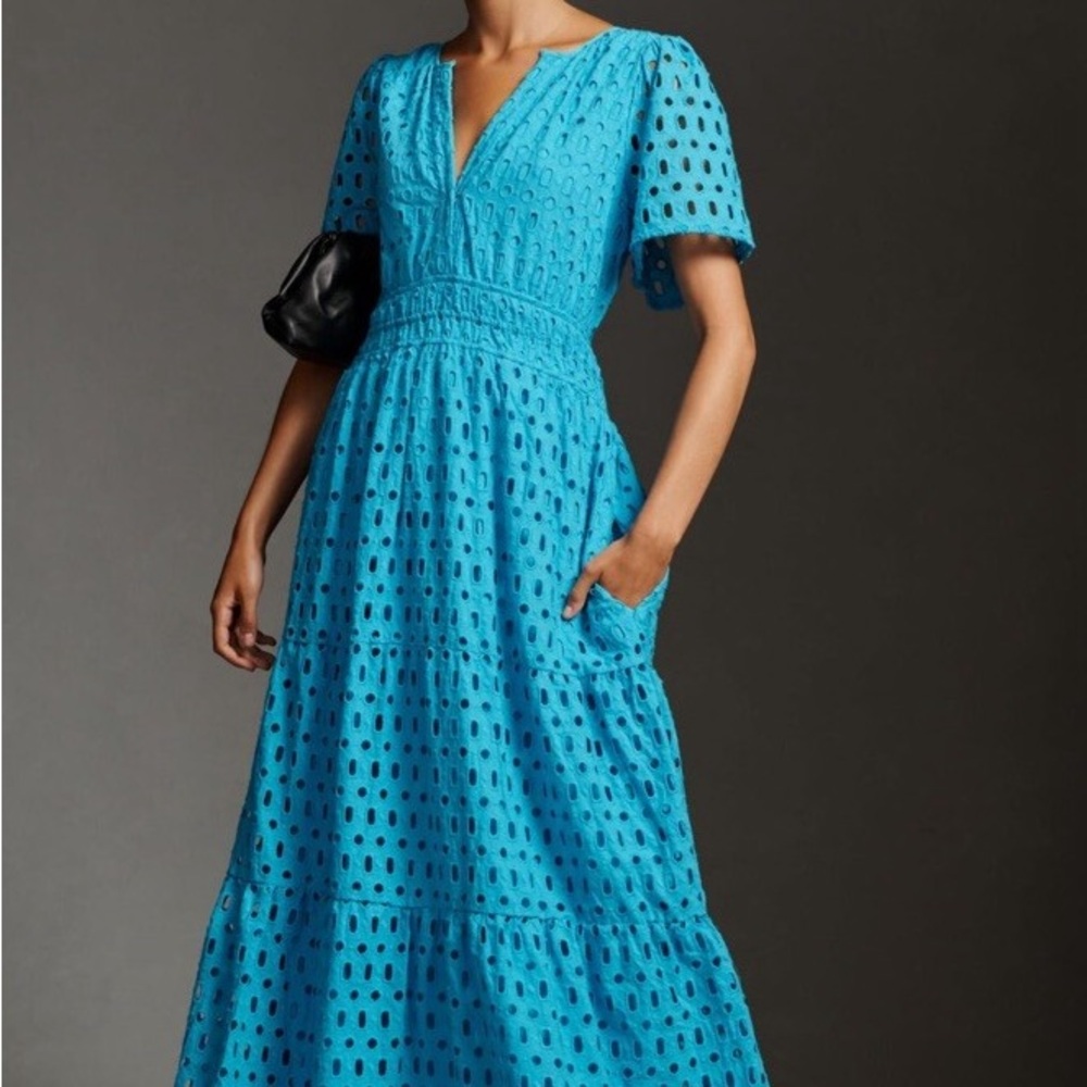 Anthropologie Blue Smocked Maxi Sundress